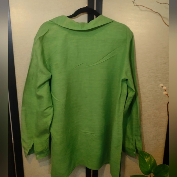 Silk Linen blend Green NORA NOH button up Shirt - Picture 2 of 4